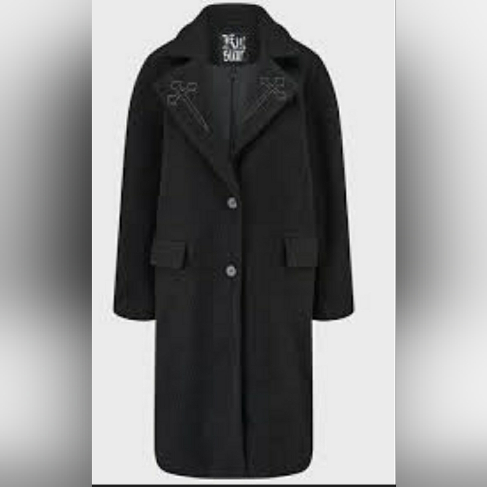 Killstar Black Trench Coat with Cross Detail